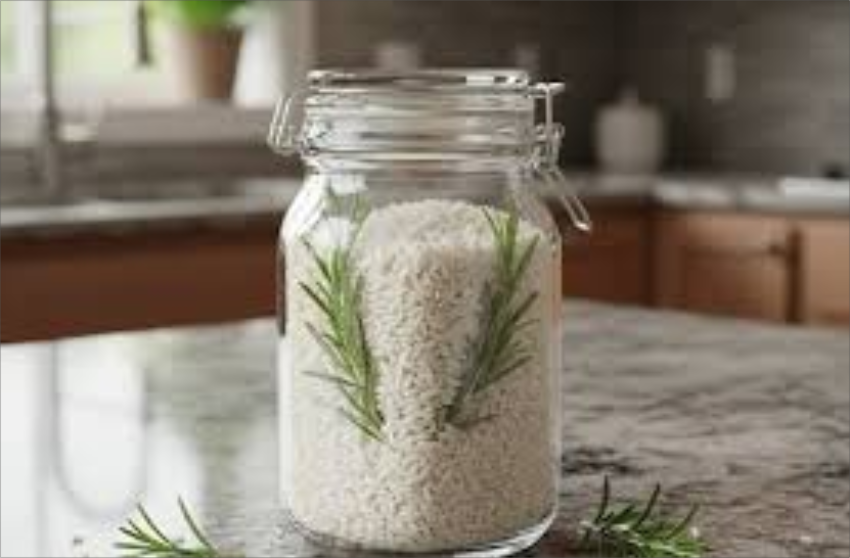  Arroz y romero juntos combaten humedad y malos olores. El arroz es higroscópico; el romero da aroma fresco. Ideal para espacios pequeños